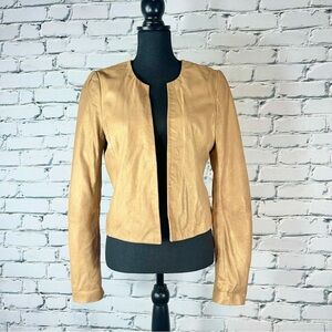 Lucky Brand NWT Vintage Metallic Gold Suede Leather Open Front Jacket Medium